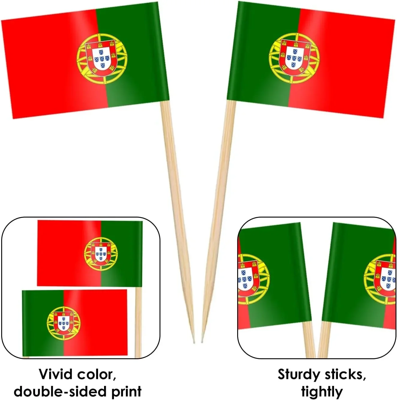 100 pcs Portugal Flag Portuguese Small Toothpick Flag Decor Mini Cupcake Toppers Cocktail Food Flags Decorations Cupcake Toppers