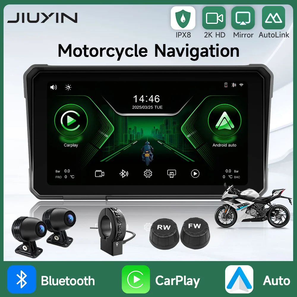 

6'' Motorcycle Multimedia Player 2K HD Recorder GPS Navigation Wireless CarPlay Android Auto IPX8 Waterproof Screen Bluetooth