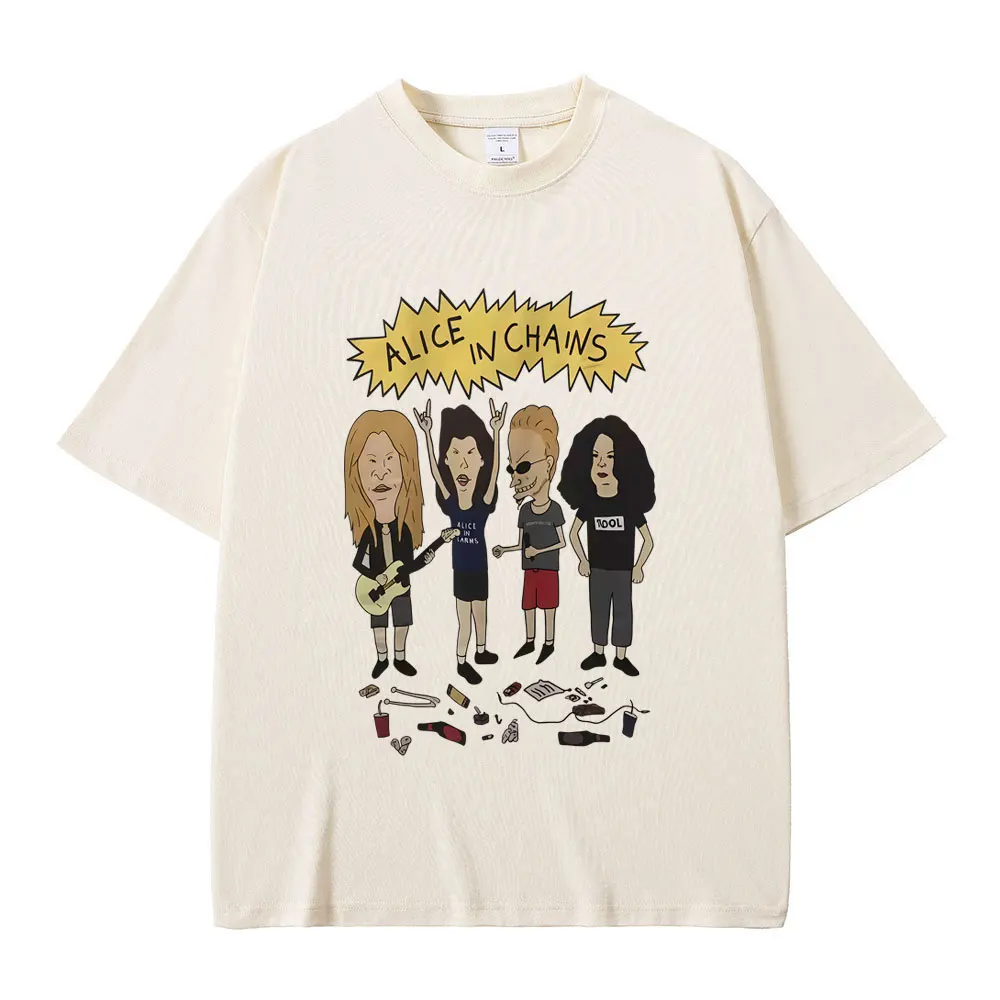 Rock Band Alice in Chains Cartoon Style T Shirts Men Women Oversized Gothic Streetwear Male Vintage Casual Short Sleeve T-shirt