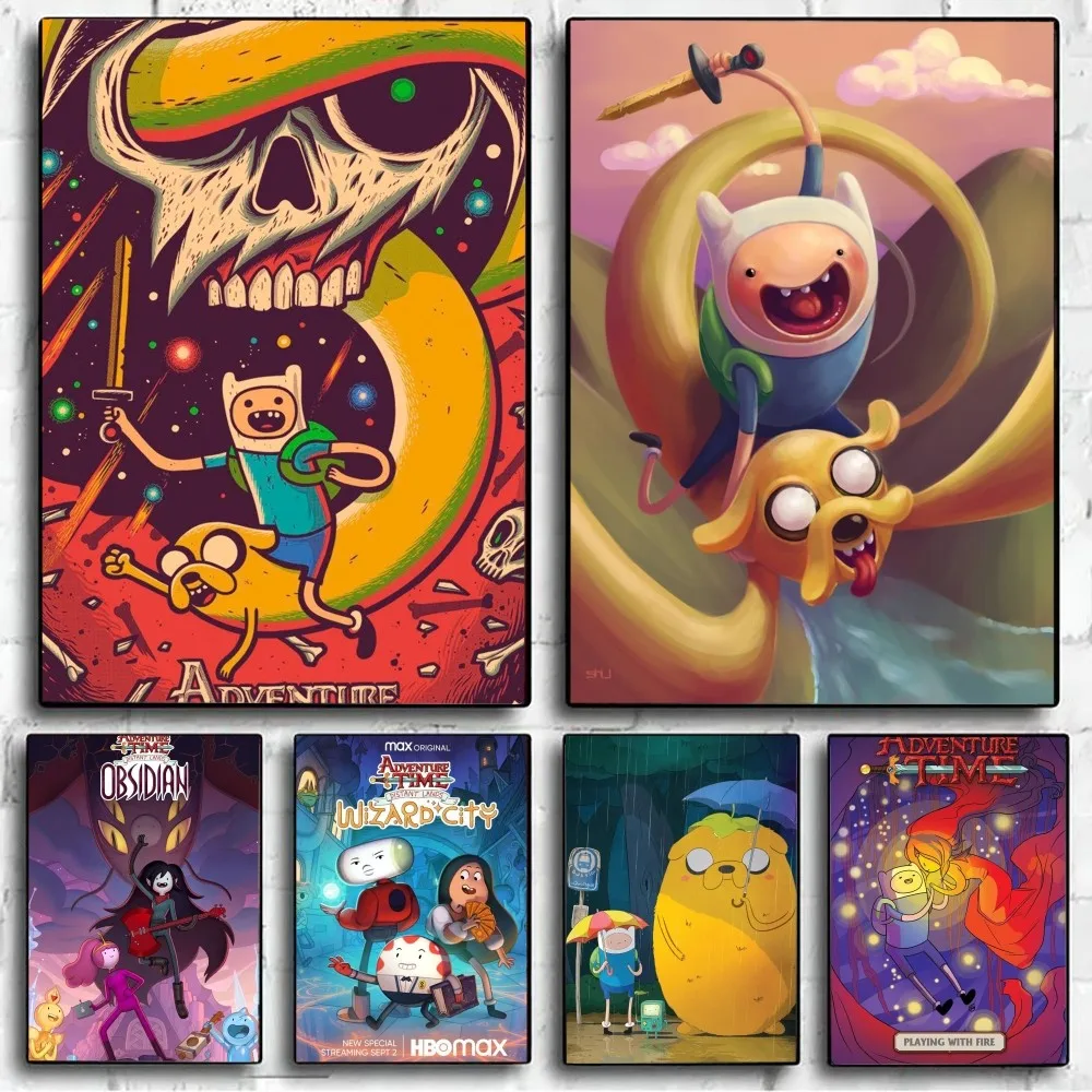 Adventure Time With Finn And Jake Poster No Framed Poster Kraft Paper Vintage Poster Wall Art Painting Bedroom Study Stickers