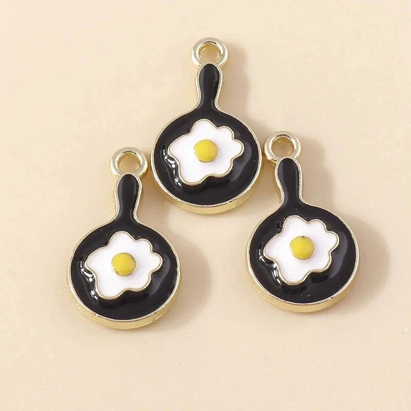 Leslie 10 Stück niedliche Emaille-Anhänger in Form von Spateln und Spiegeleierchen für Armbänder, Halsketten, Ohrringe, handgefertigte Schmuckstücke – Detail 15