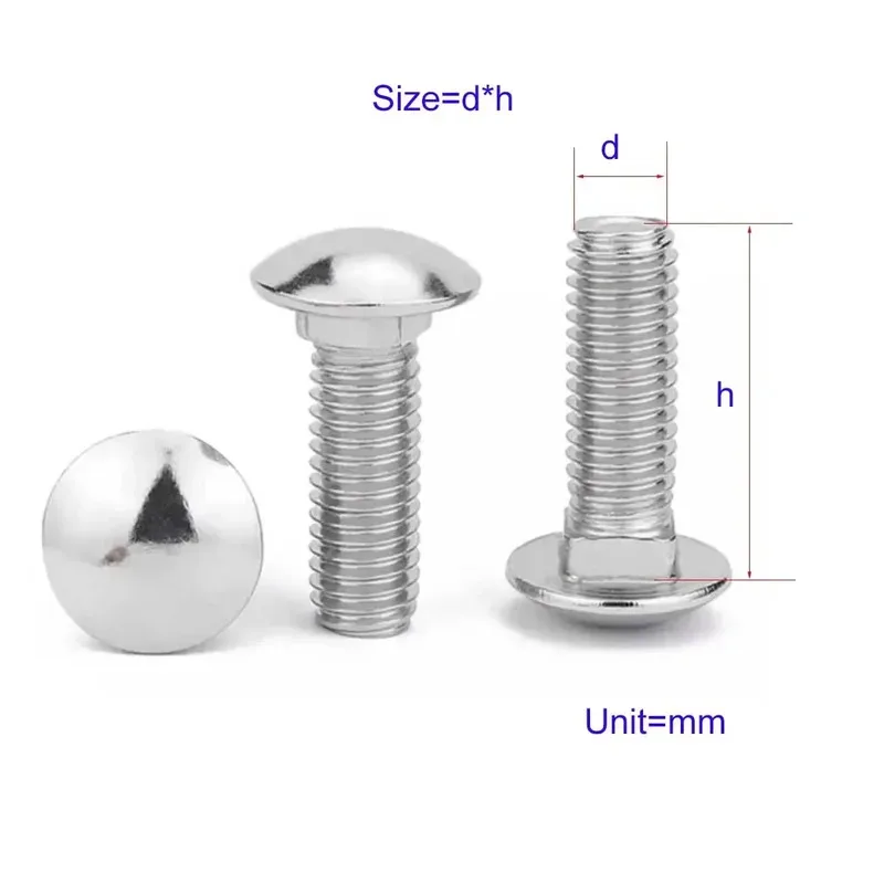Half Round Head Square Neck Bolt 304 Stainless Steel Small Head Carriage Screw M4 to M10