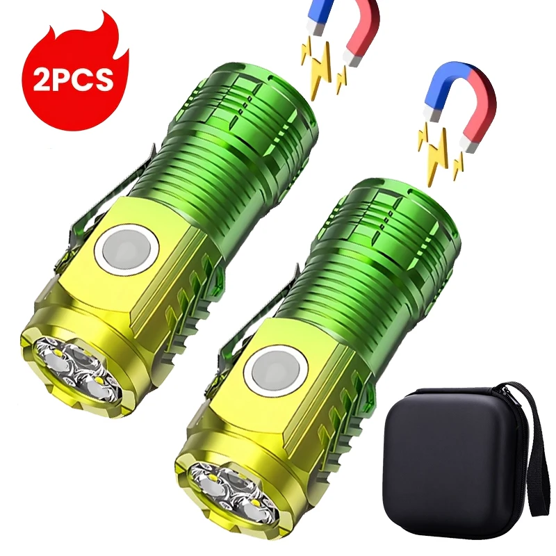 Mini 3LED Flashlight With Pen Clip，Tail Magnet, Portable Brightness,Rechargeable Waterproof Emergency Spotlight Outdoor Torch