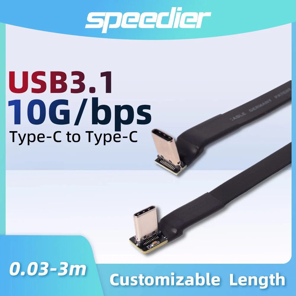 Double 90 Degree Elbow USB 3.1 Type-C to Type-C USB-C Flat Data Soft Extension Cable 1.5A for GPS Storage Imaging Equipment