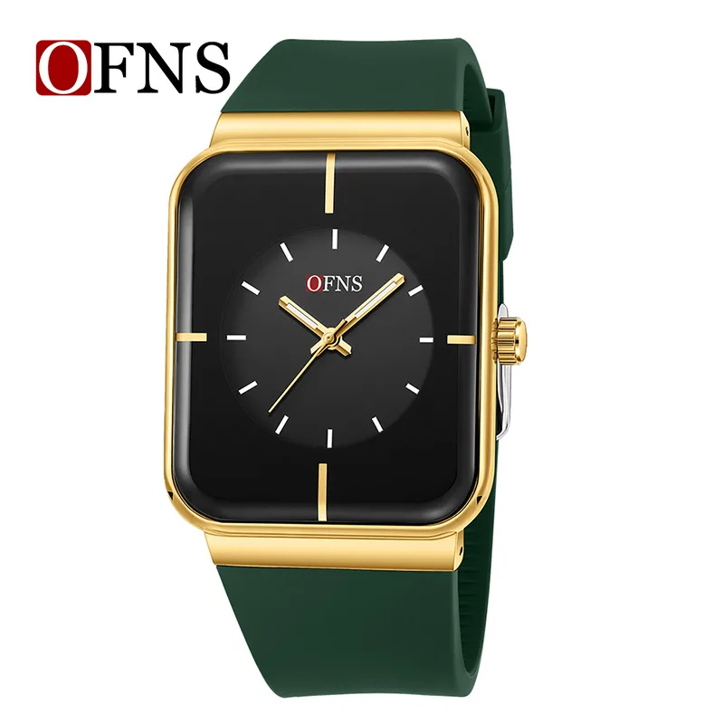 OFNS 1538 여성용 쿼츠 시계, 크리에이티브 패션 실리콘 스트랩 시계, 심플 트렌디 스퀘어 시계