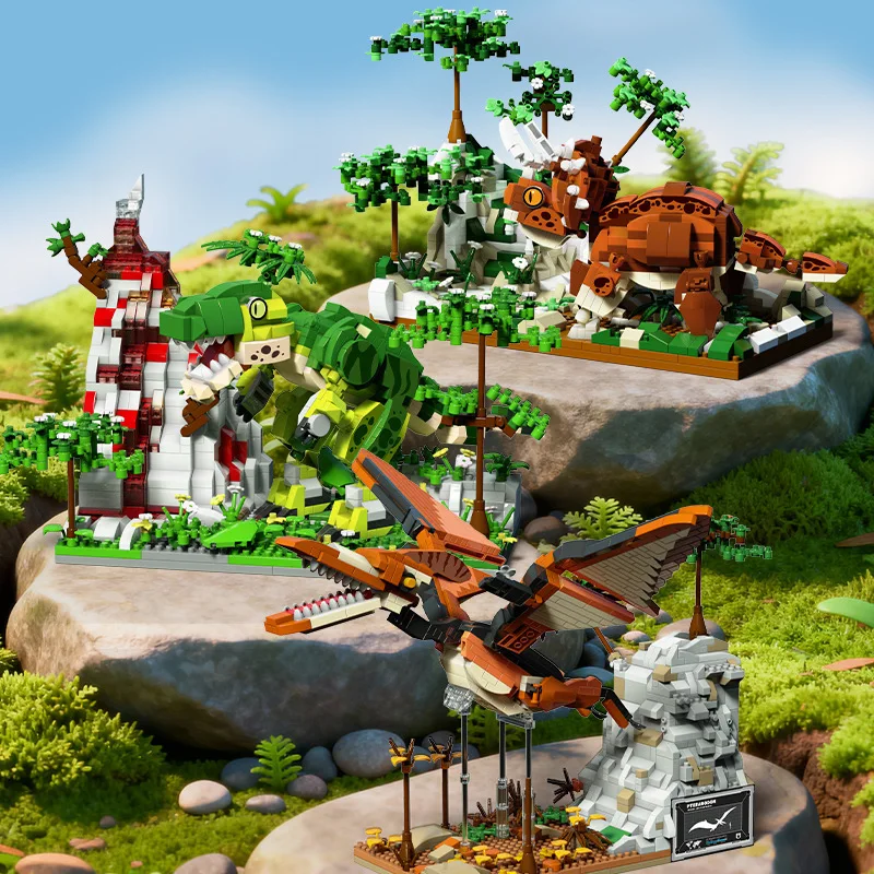 Jurassic Dinosaur World Nanobrick Tyrannosaurus Rex Triceratops Micro Diamond Block Pterosaur Toy Building Bricks For Gifts