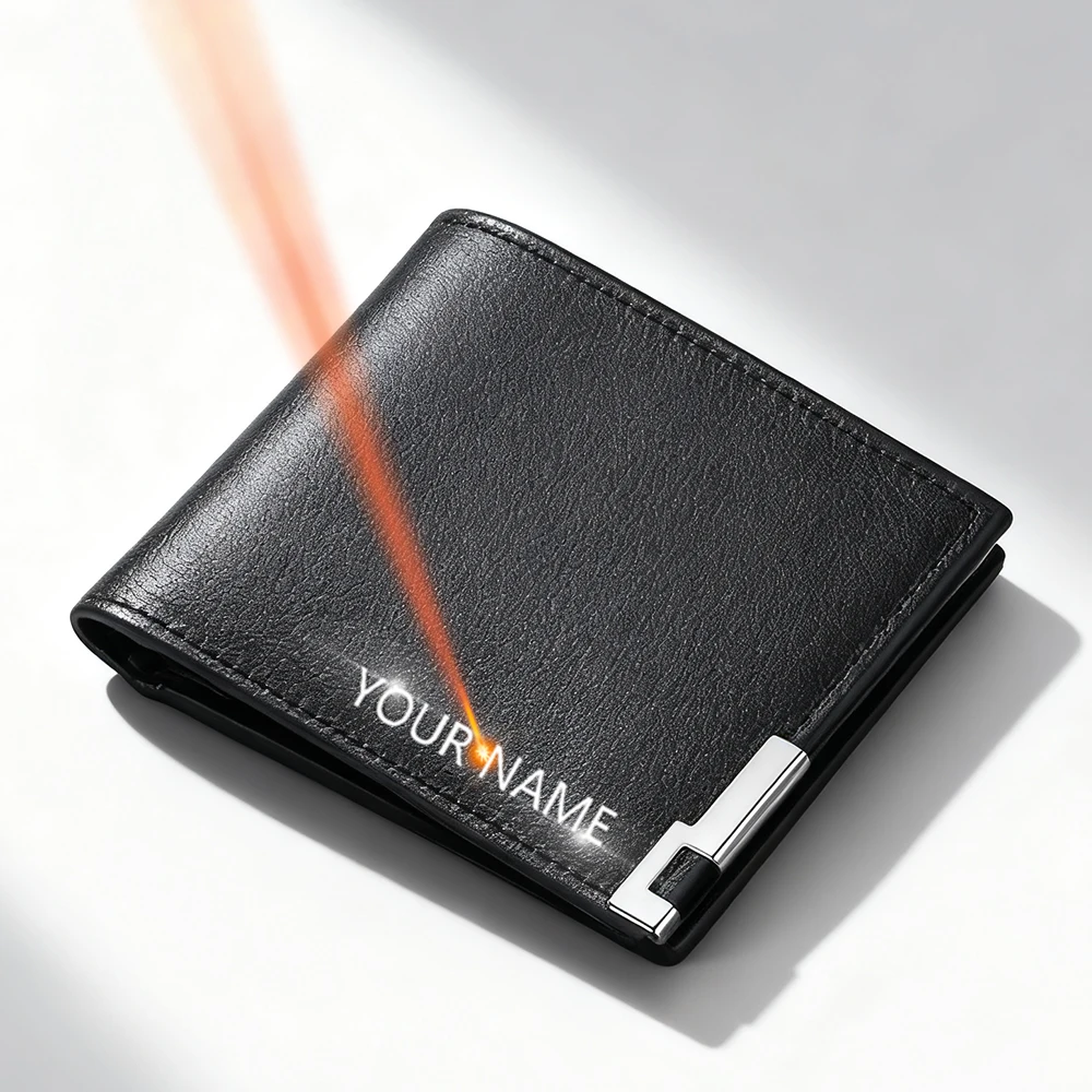 

Новый мужской короткий кошелек с гравировкой имени, высококачественный держатель для карт, слот для фото, классический простой мужской кошелек с зажимом для карт для ежедневного использования