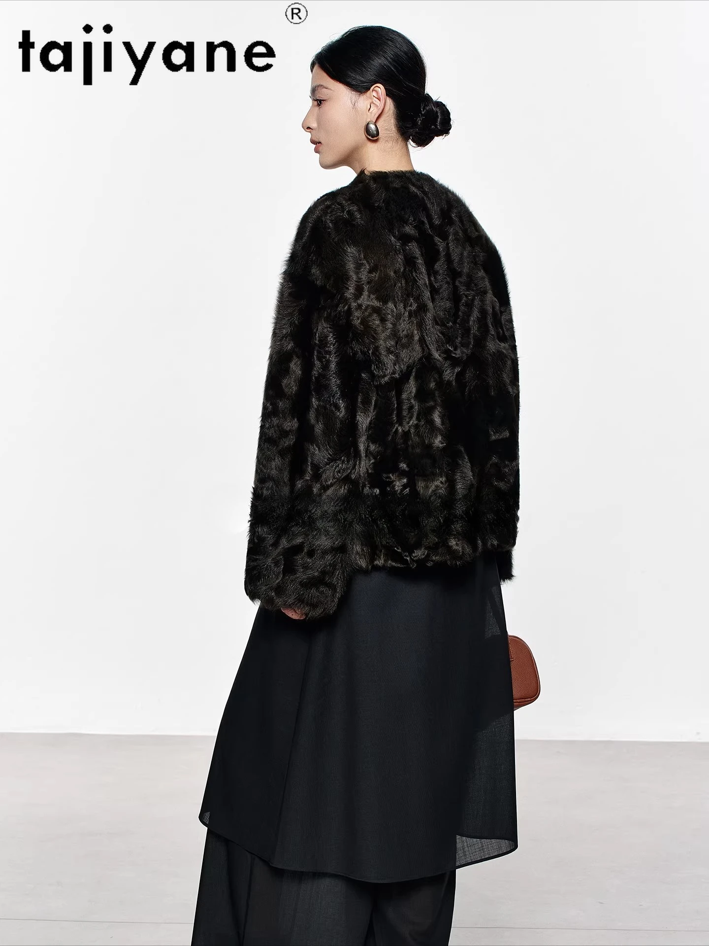 سترة TAJIYANE 100% من جلد الغنم مع الصوف المرفق للنساء معطف فرو حقيقي قابل للعكس برقبة على شكل حرف v ملابس نسائية شتوية