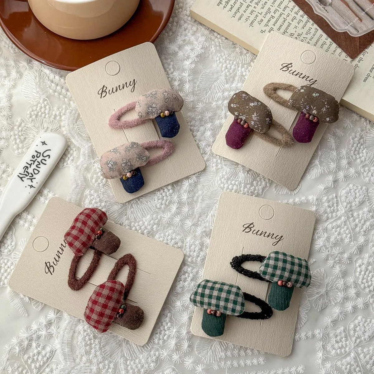 Hair Clips Forest Retro Floral Padded Mushroom Pattern Premium Soft Fabric Baby Hair Accessories No Hurt Hair for Forehead
