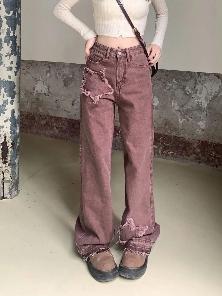 

Retro Embroidered Wide Leg Pants High Waist Loose Straight Cut Denim Jeans Women's Summer High Street Fashion Ladies' Jeans