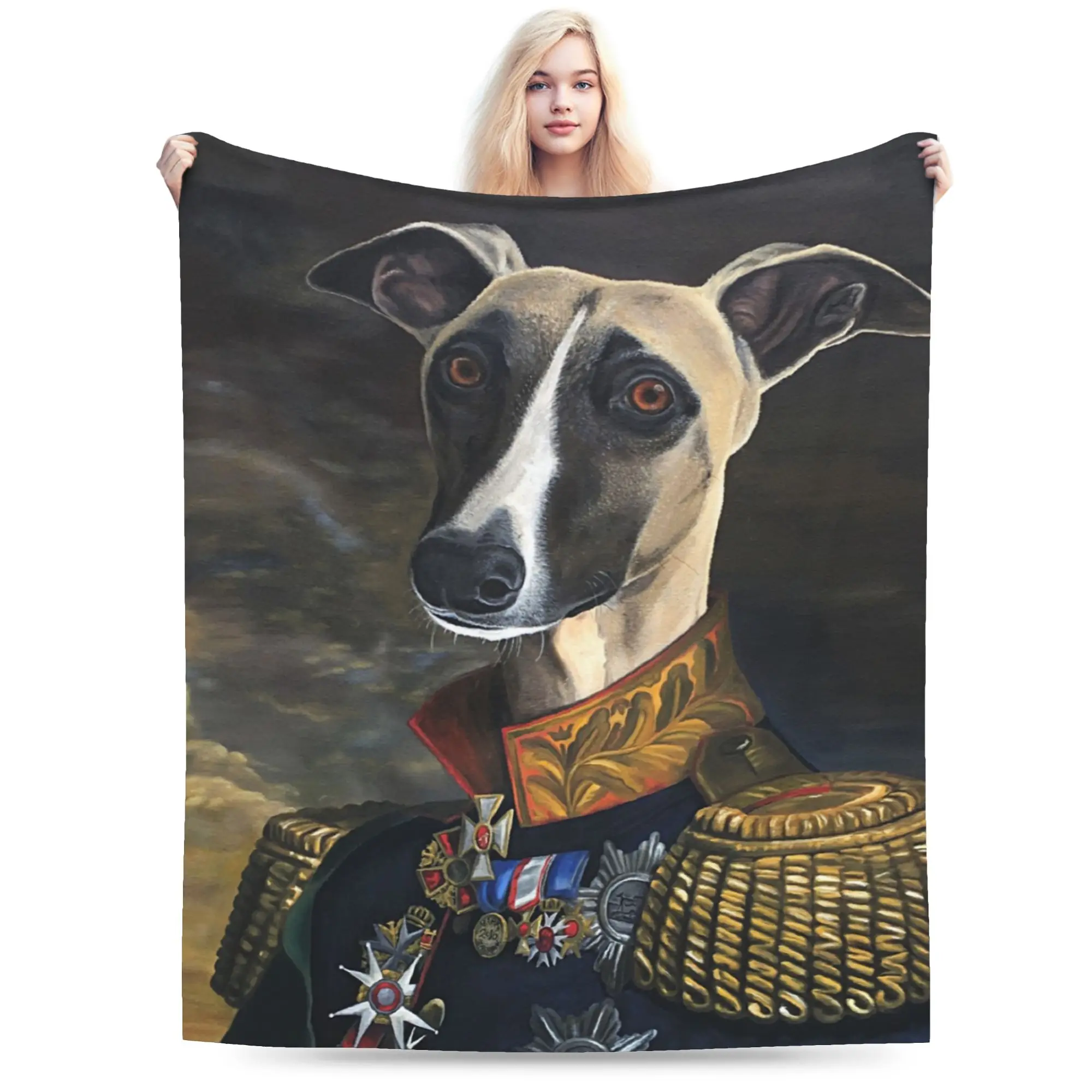 Custom Sofa Fleece Greyhound Hound Portrait Throw Blanket Warm Flannel Whippet Sighthound Dog for Bedroom Car Sofa Bedspreads