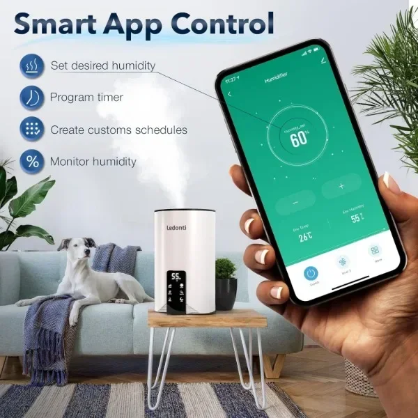 NIEUW NIEUW Luchtbevochtigers voor slaapkamer Smart Control - Dual Mist Cool & Warm Mist Luchtbevochtiger 4L Grote capaciteit Top Fill Watertank Humidi