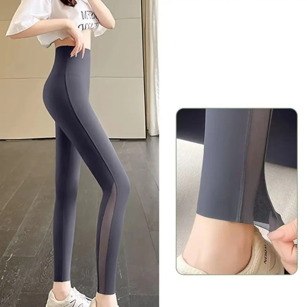 Casual Mesh Women Sharkskin Pants High-waisted Nine-inch Summer Thin Leggings Hip-lifting Ice Leather Yoga Pencil Pants Fitness