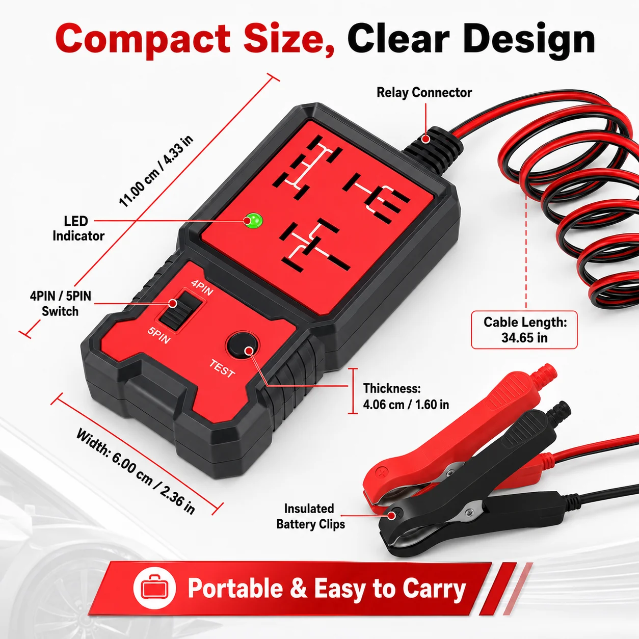 2026 New Red 12V Automotive Relay Tester Car Circuit Detector Battery Checker Auto Repair Tool