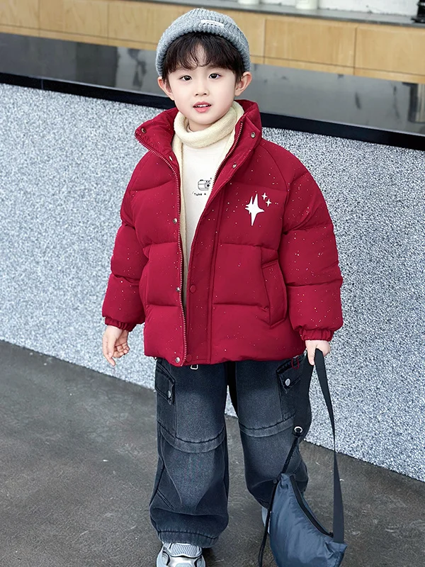 

Boys Thiened Cotton Jaet Winter Warm Hooded Coat Sli Youth Faion Stand Fit Long Sve Zipper Closure Casual Out...