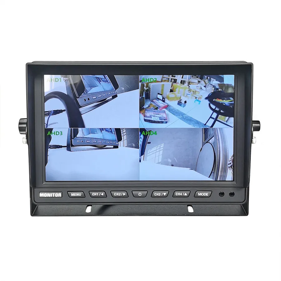 SMALUCK 10.1inch IPS Car Monitor 4CH 4 Split Quad Screen Display Rear View HD Support 1080P 720P AHD CVBS Camera