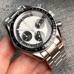 New Luxury 40mm Chronograph Multifunction Quartz Watch Men VK63 Movement White Dial Stainless Steel Bracelet Montre homme