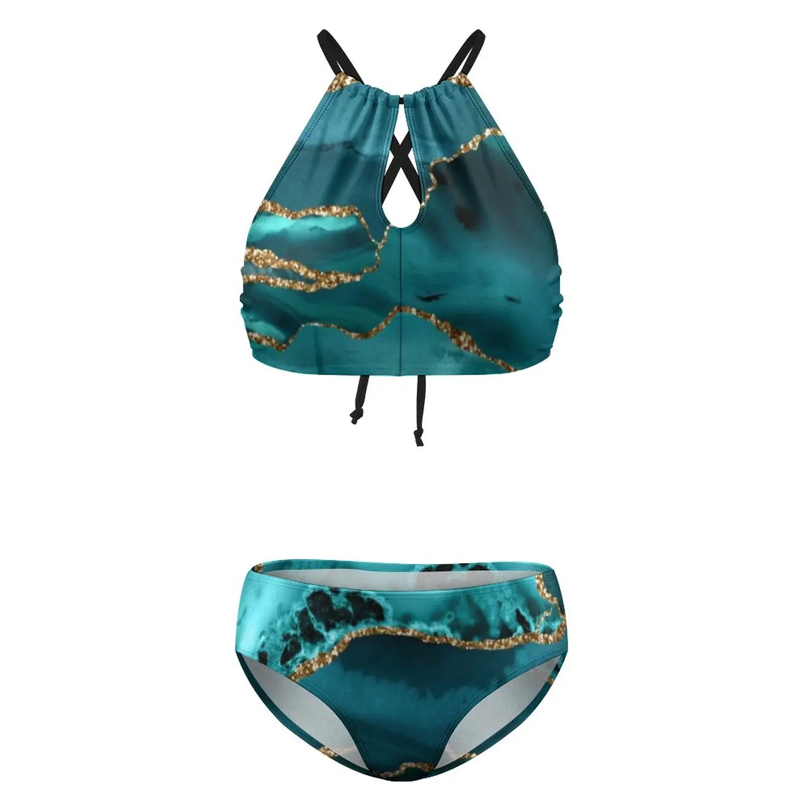 Bikini in marmo Glitter oro blu Set costume da bagno Bikini modello astratto moderno Sexy costumi da bagno stampati surf costumi da bagno multicolori