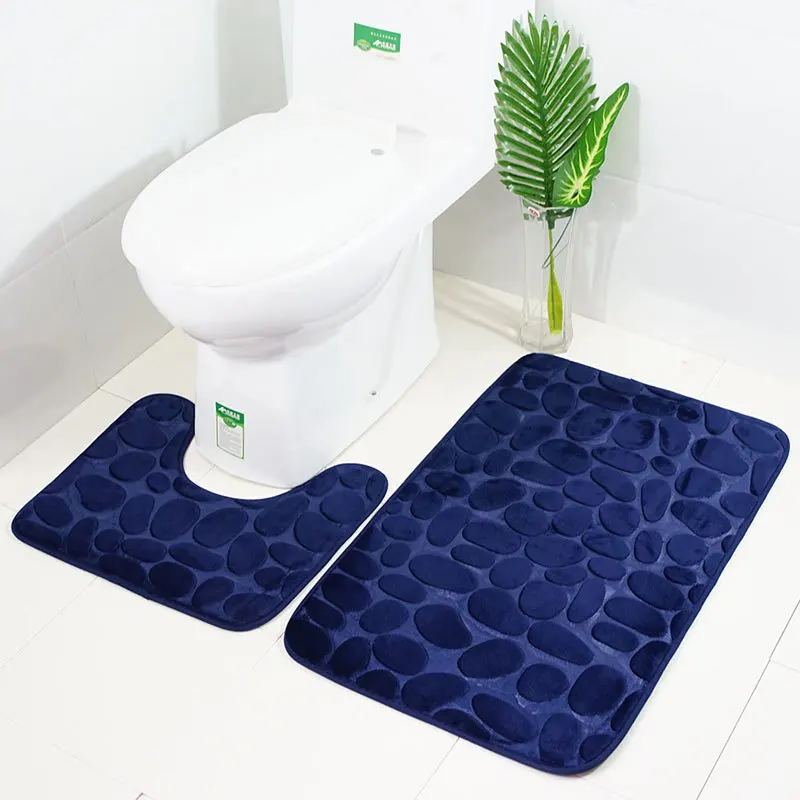 3-Piece Bathroom Rug, 2-Piece Anti-Slip Soft Bath Mat, Shower Mat Set, Toilet Cover, Floor Mat