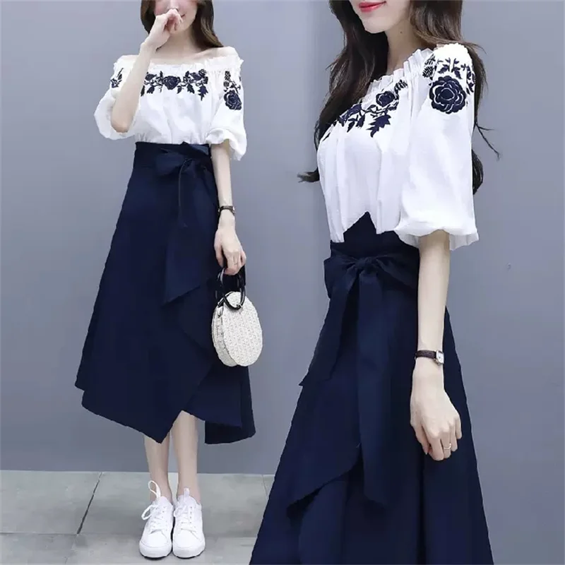 White Shirt Dress Women Summer Clothes Lady Short Sleeve Blouse A-line Dress Fashion Slim Patchwork Elegant Vestidos Mujer 3XL