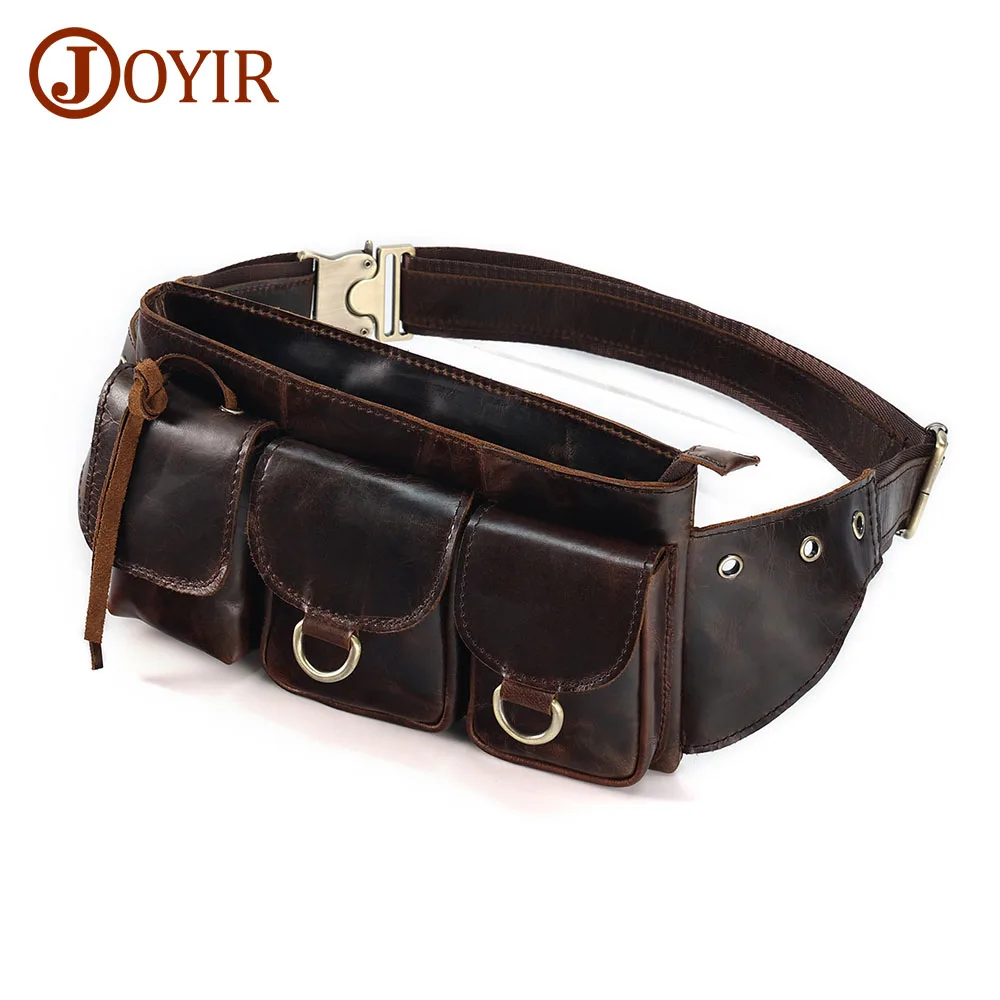 

JOYIR Genuine Leather Men's Waist Packs Retro Travel Sling Chest Pack for Male Belt Bag Multifunction Fanny Pack Waist Bags