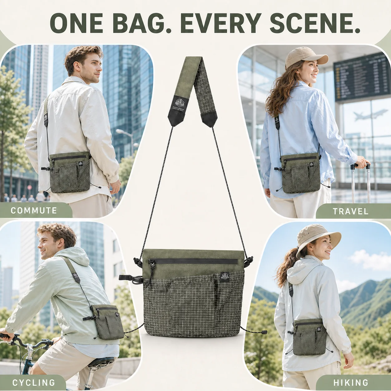 Lightweight Crossbody Bag Waterproof X Pac Nylon Ripstop Small Shoulder Bag Adjustable Strap Travel Hiking Daily Sling Pouch