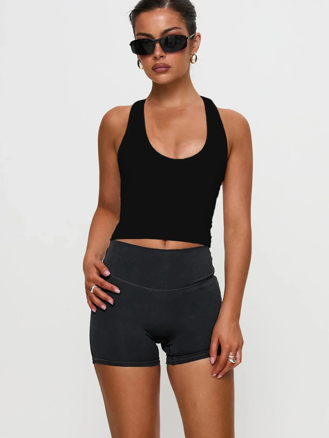 Damen Einfarbiges U-Ausschnitt Ärmelloses Slim-Fit-Top, Lässige Sommermode, Vielseitiges Gestricktes Tanktop für den Alltag – Detail 7