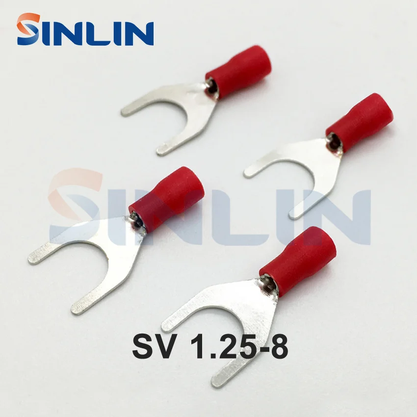 1000pcs Crimp Terminal SV 1.25-8 AWG22-16 0.25-1.65mm^2 Crimp Fork Spade terminals Fork Terminal Brass SV1.25-8