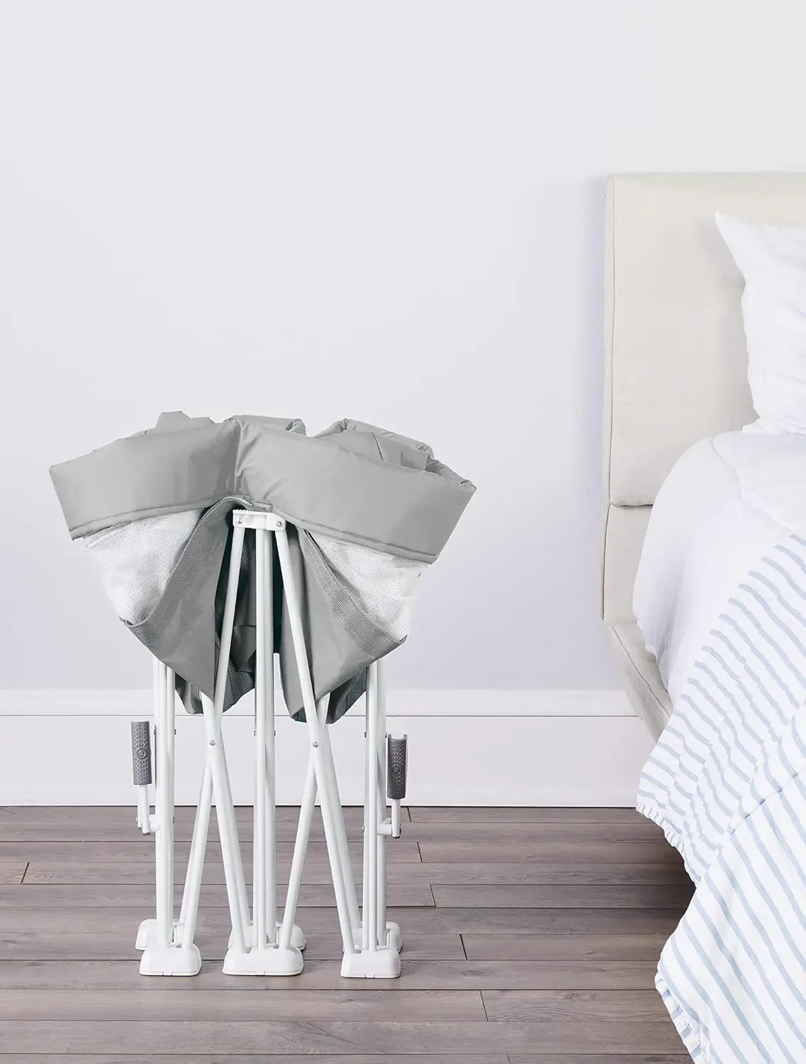 Portable Infant Bassinet with Padded Insert, Travel Bag, Safety Lock, Grey - Compact & Breathable Design