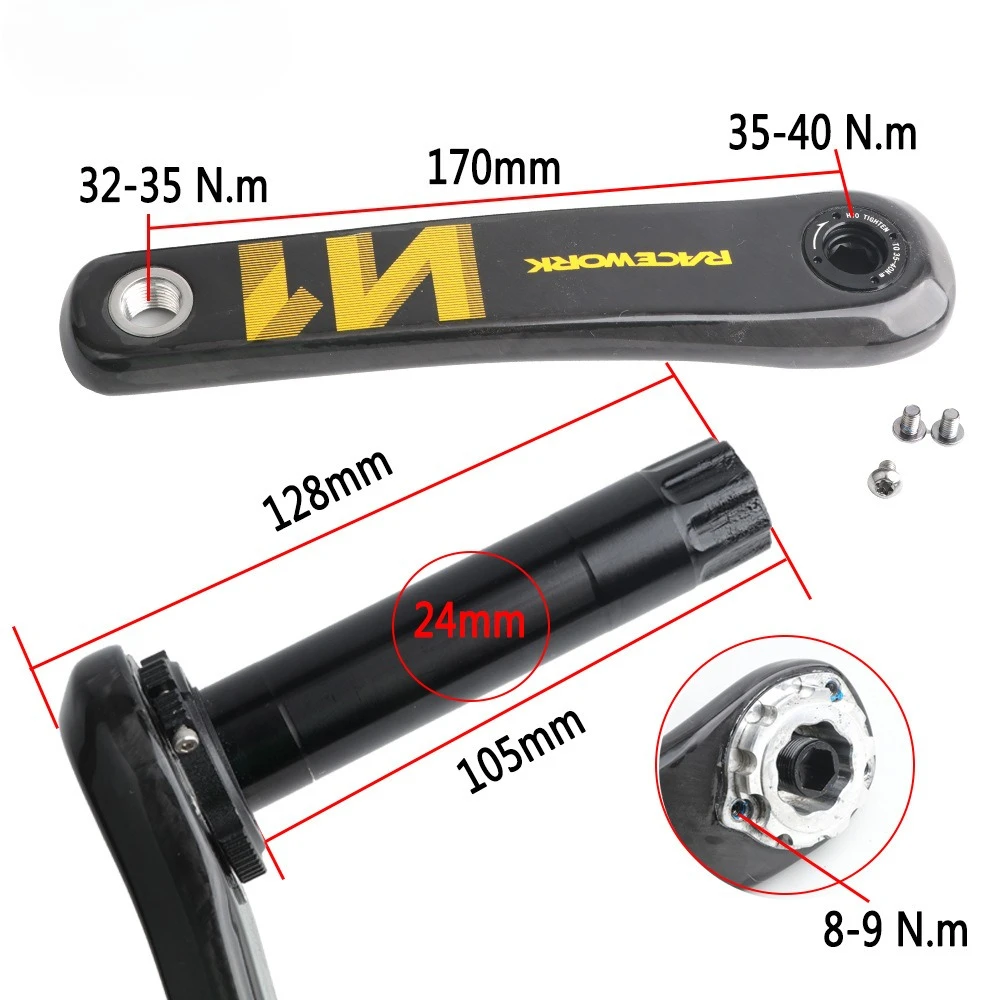170mm Bicycle Part Road Gravel Bike Carbon Fiber Crank Hollow Bicycle Crankset Crankarm Set