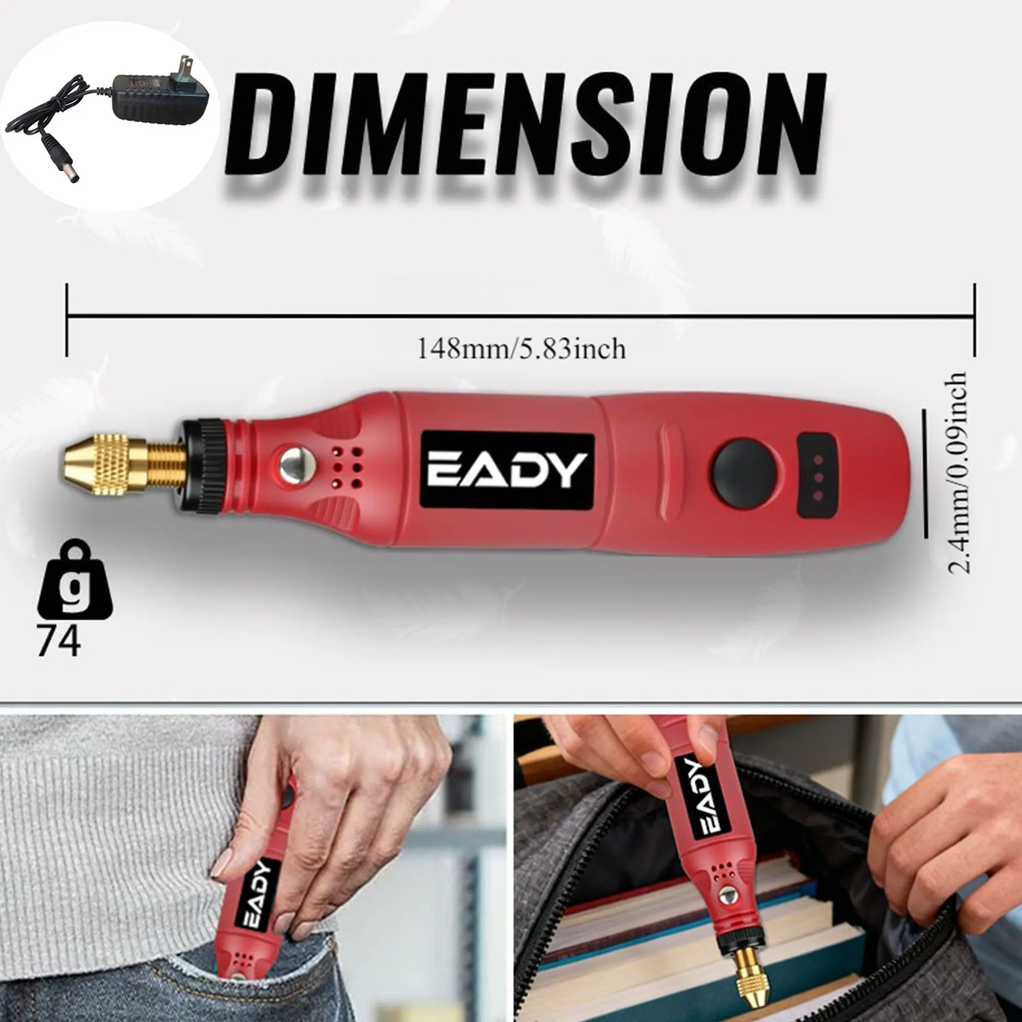 EADY 3スピード回転工具（アダプター付き）、コードレス電動グラインダー、精密彫刻機、多目的研磨機、DIYクラフト用