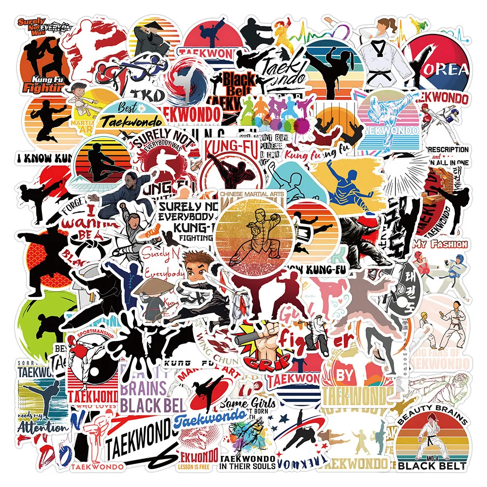 10/30/50/100PCS Chinese Kung Fu Taekwondo Movement Sticker DIY Snowboard Laptop Luggage Cartoon Graffiti Decals Sticker