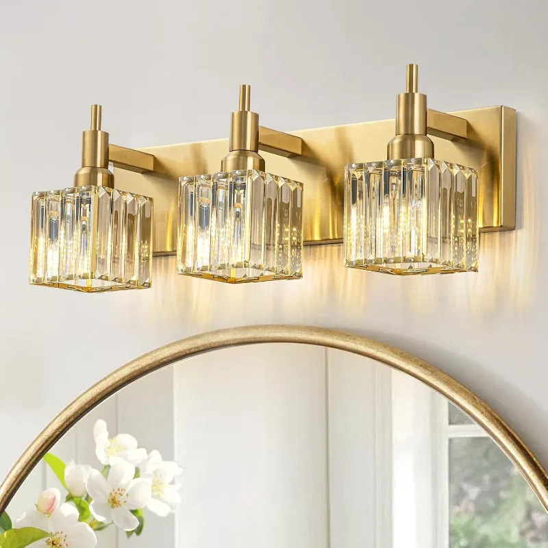 

Gold Bathroom Vanity Lights - 3 Lights Crystal Bathroom Lighting Fixtures Over Mirror Modern Gold Crystal Wall Light