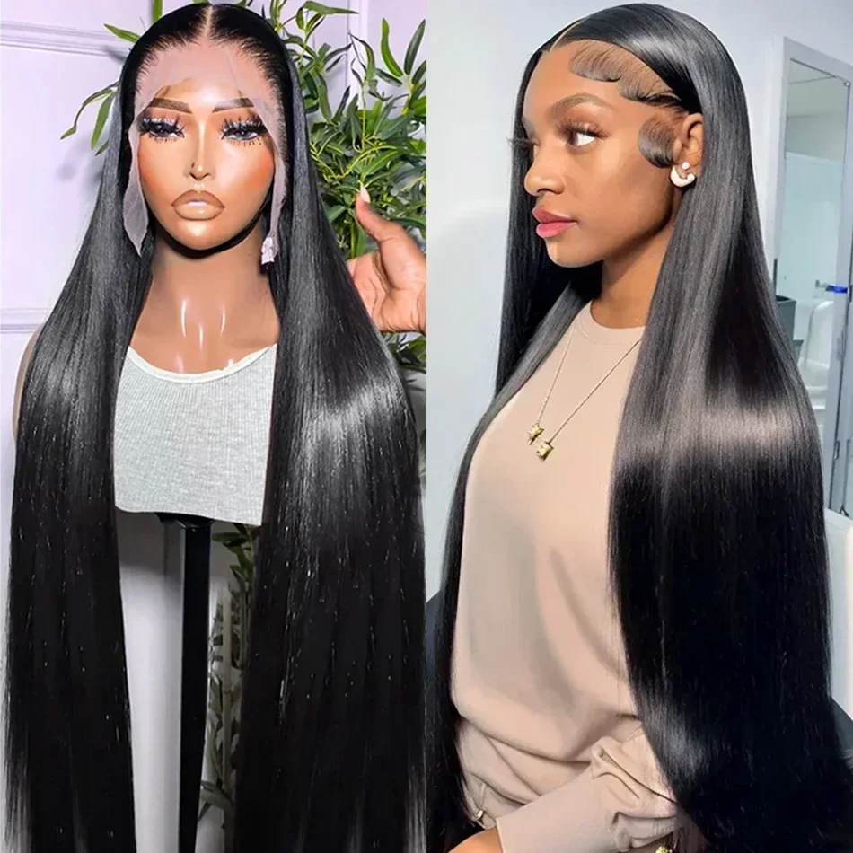 Bone Straight Real Human Hair 13x4 13x6 HD Transparent Lace Front Wigs 28 Inch  Human Hair Wig with Baby Hair 180% Density