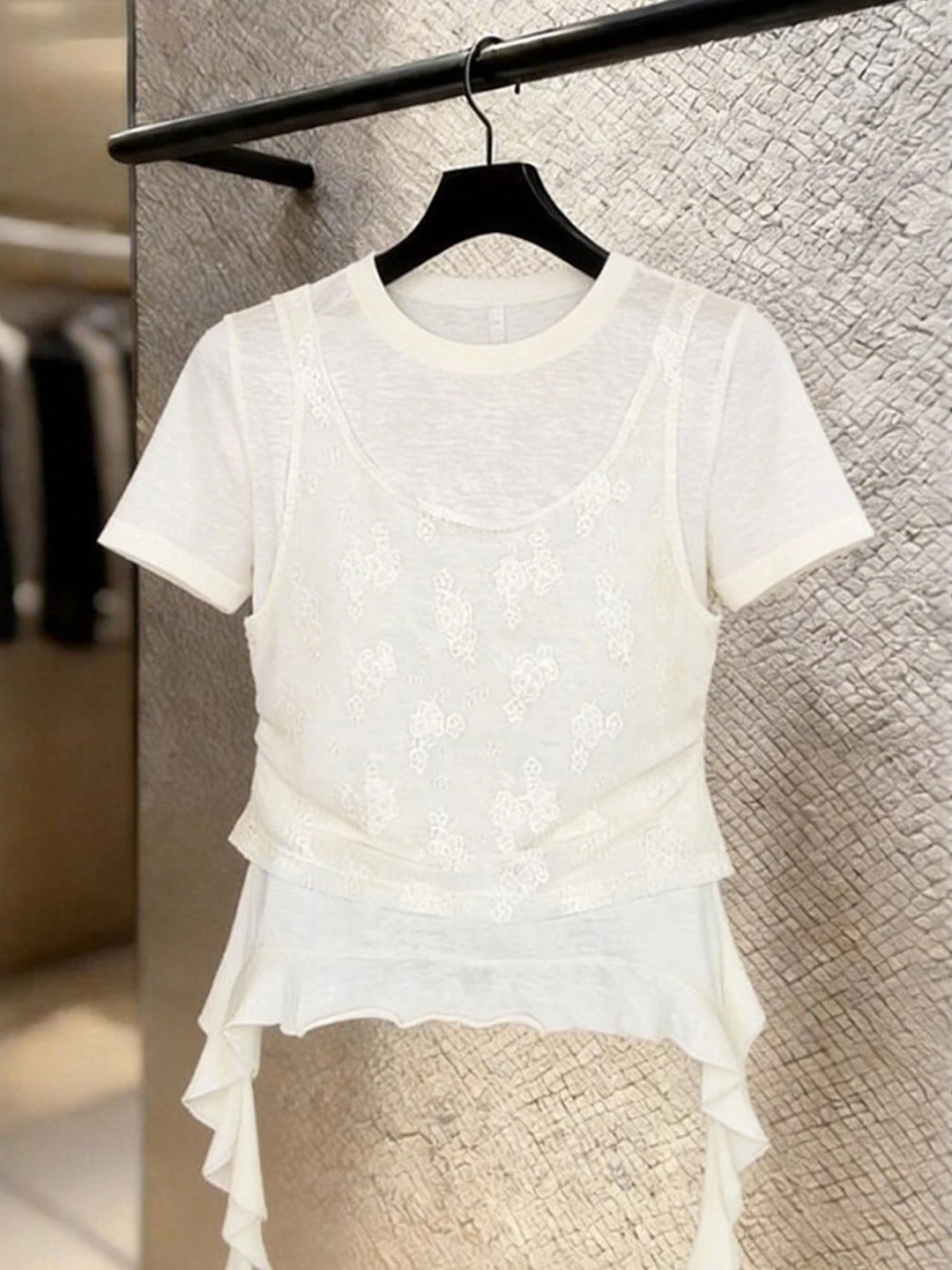 Camiseta de encaje de manga corta talla grande para mujer, estilo coreano, adelgazante, holgada y hermosa, nueva moda de vera...