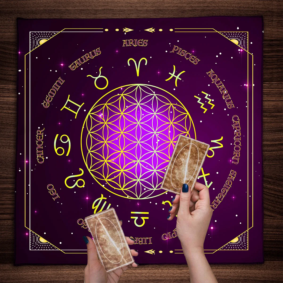 Wheel Of The Zodiac Tarot Tablecloth Mandala Altar Cloth Tarot Mat Witchcraft Divination Astrology Board Game Decor Art Poster