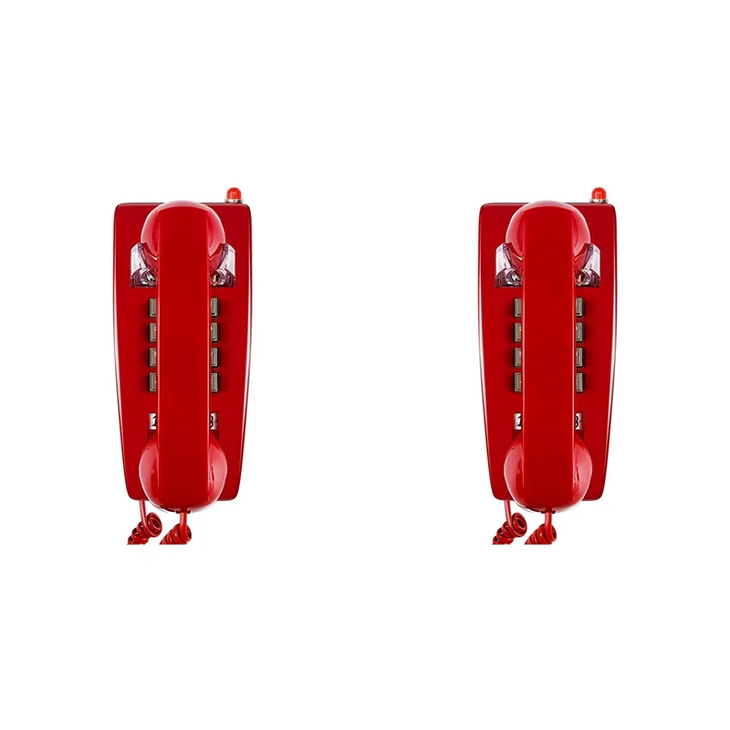 A92Z 2X Wall Phones For Landline With Mechanical Ringing, Single Line 2554 Wall Telephone With Voicemail Indicator,Red