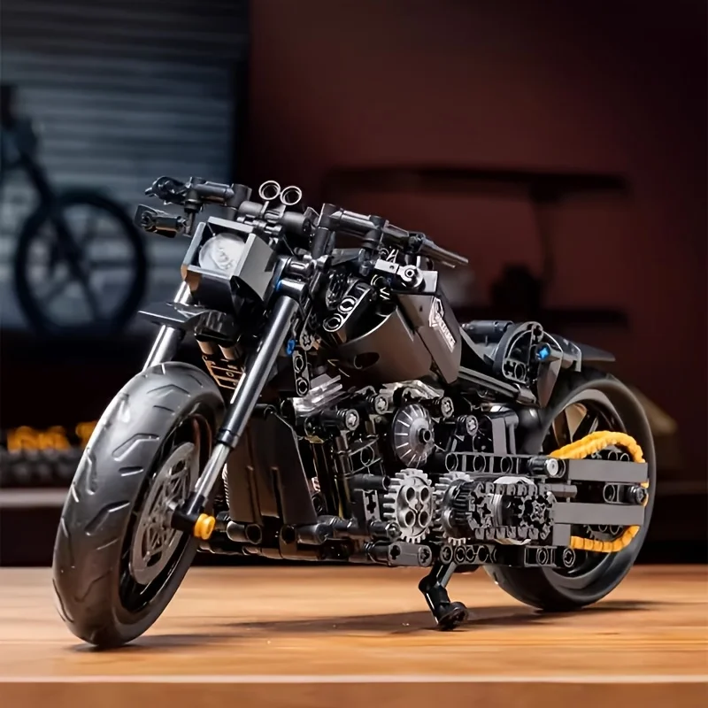 Black Motorcycle Building Blocks Set, Suitable for 14+, High Difficulty Assembled Model, Home Decoration & Gift