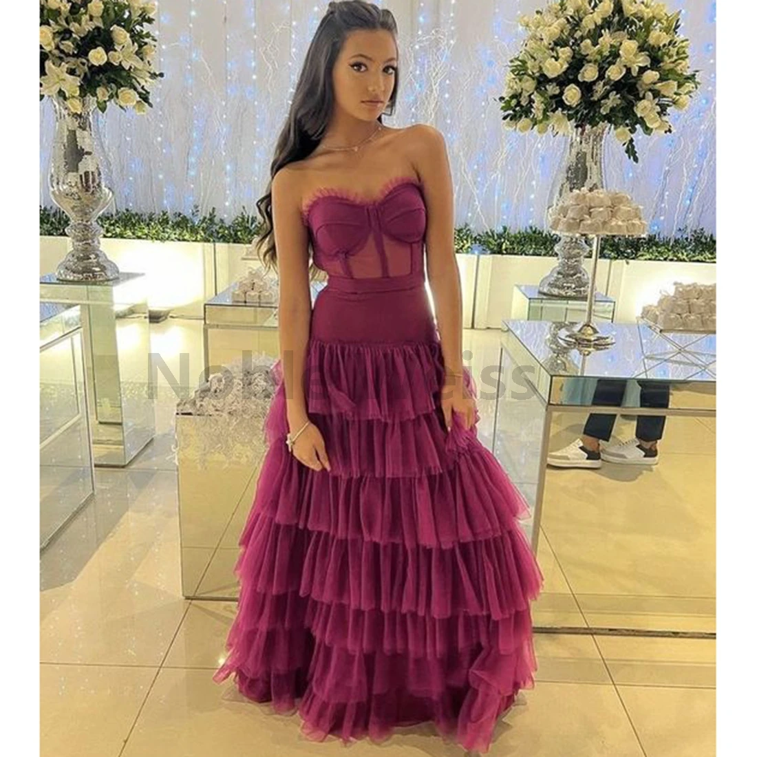 Милое плиссированное вечернее платье из тюля, многоуровневое платье для выпускного вечера для женщин по индивидуальному заказу
