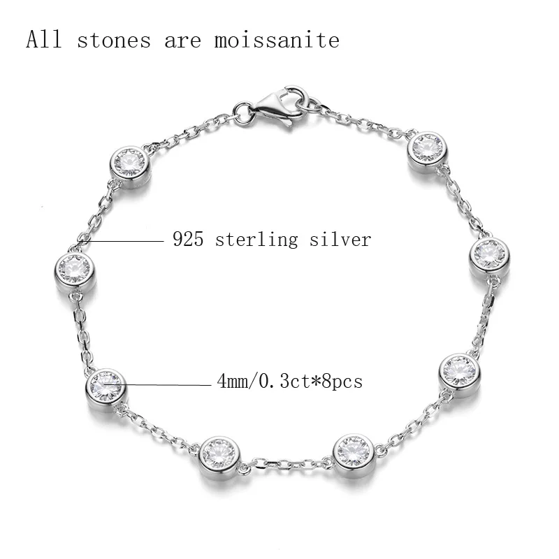 OEVAS 100% 925 Sterling Silver 4mm 0.3CT D Color Full Moissanite Tennis Bracelets For Women Party Hand Chain Gift Fine Jewelry