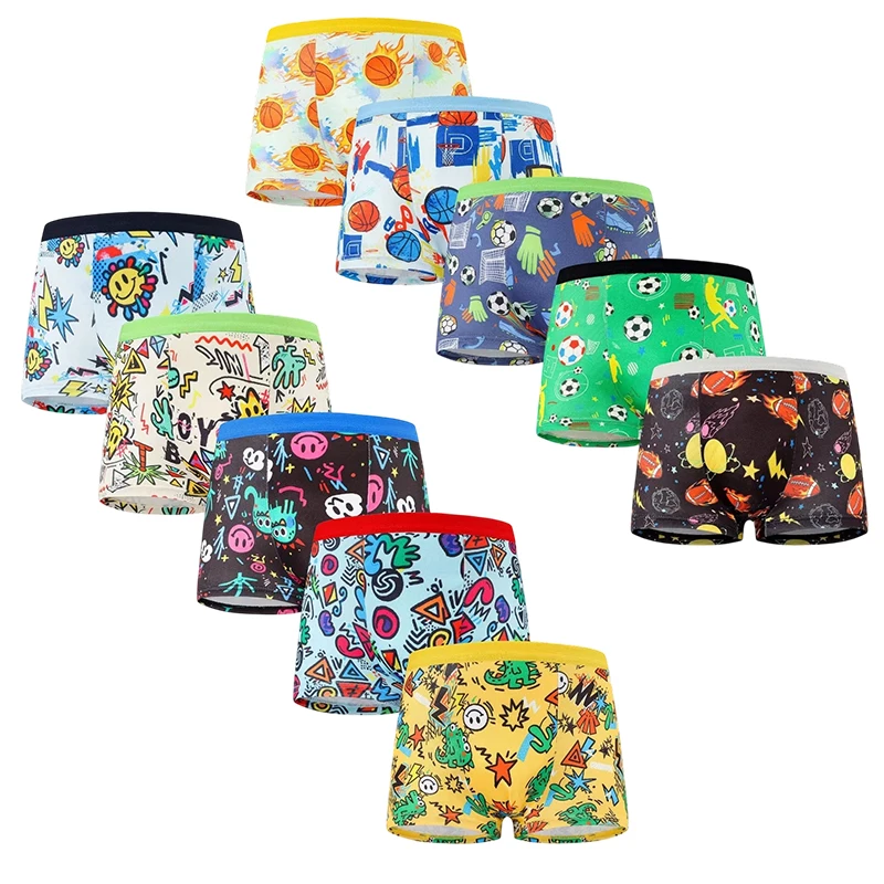 5-Piece Milk Silk Children Underwear Cool Drawing Printed Boys Trunks Elastic Breathable Kids Boxer Shorts Soft Cozy Boys Boxers
