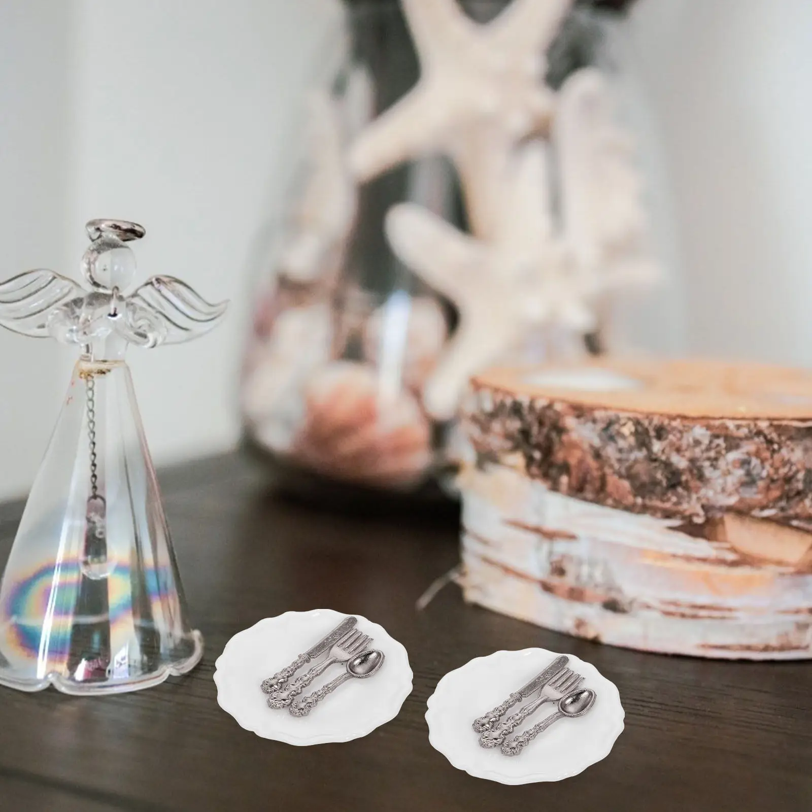 

8 комплектов миниатюрной посуды для кукольного домика: высококачественные керамические и металлические вилки и ложки, компактные аксессуары для кухни, миниатюрная столовая посуда