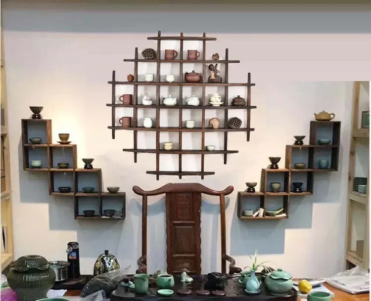 

Tea Pot Holder - Retro Antique Exhibition Shelves, Simple Solid Wood Tea Pot Organizer, Vintage Tea Display Stand, Teacup Rack