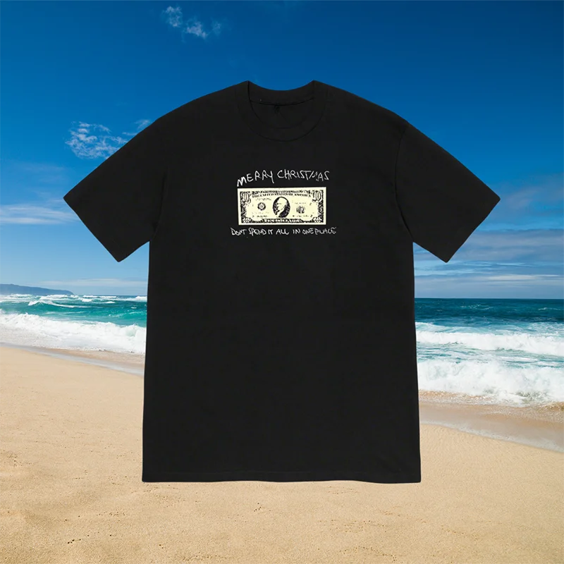 

Cotton Fashion Brand USD Christmas Printing Short-sleeved Pink Women's Cotton T-shirt Men's and Women's Casual Bottoming T-shirt