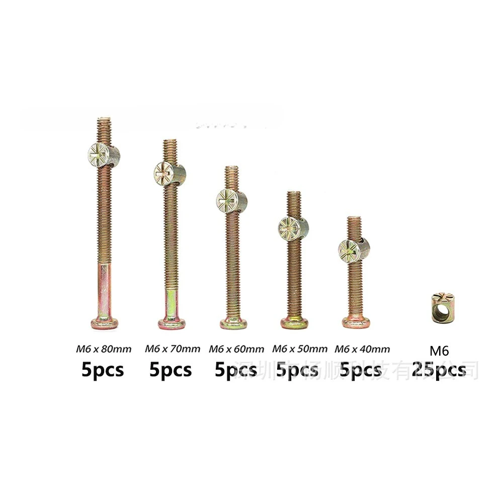 50pcs/set M6 Hex Socket Head Cap Furniture Screws Bolts zinc plated Baby Bed Bolts and Barrel Nuts Assorted Kit for Crib Cabinet
