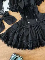 Gothic Lolita Harajuku Subculture Striped Puff Sleeve Bow Lace Mini Dress Women Y2k Double Breasted Casual Party Outfit New 2026 5