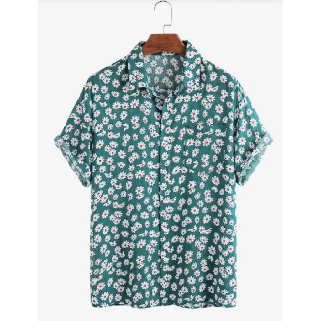 New Small Daisy Short-sleeved Flower Shirt Summer Short-sleeved Shirt Men's Casual Pattern Shirt