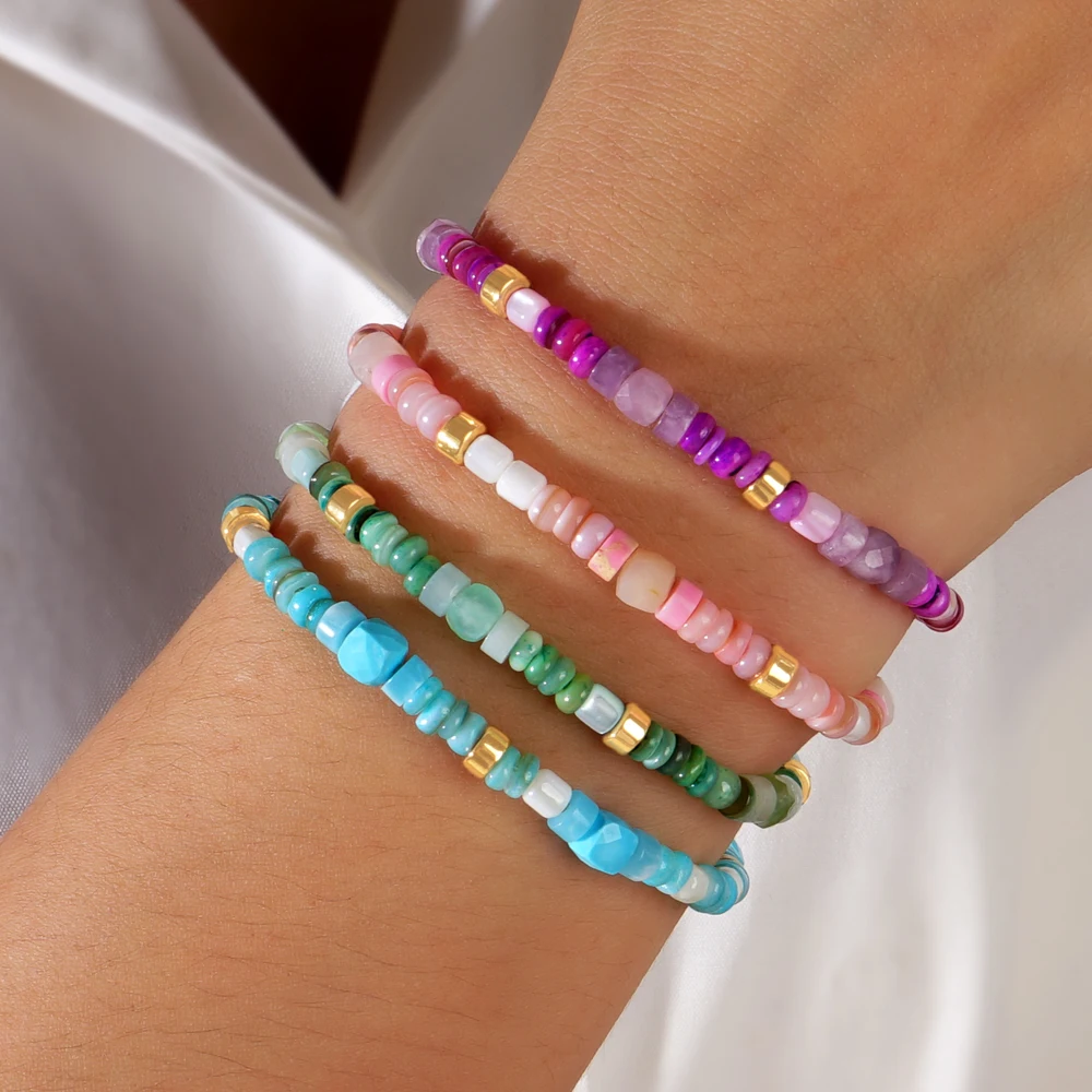 1pc Summer Beach Vacation Natural Semi Precious Charm Bracelet Suitable For Women As A Lucky And Beautiful Jewelry Gift