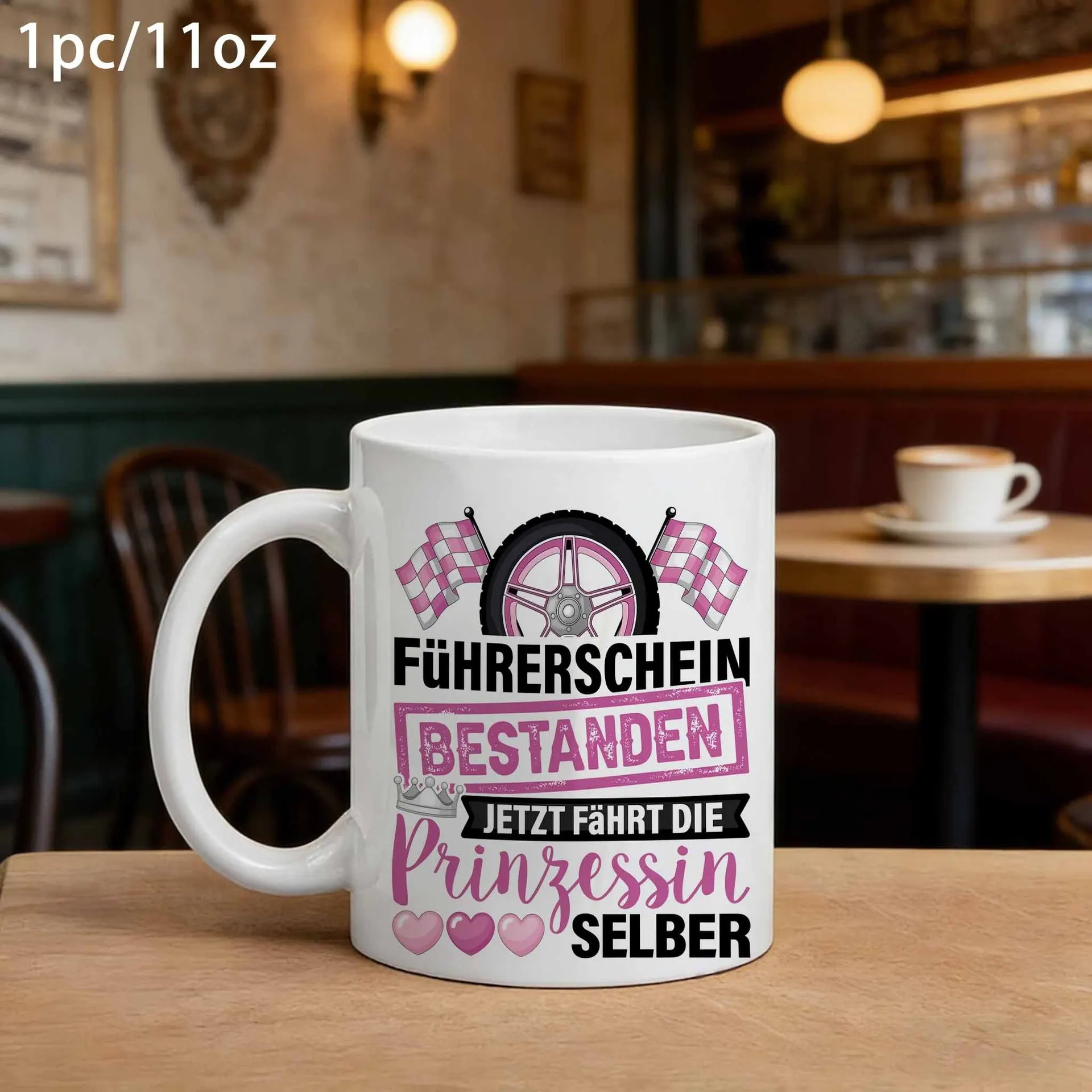 New Driver Gift Mug For Her Driving License Pass Present Für Mädchen Prinzessin Racing Flag Wheel Print Ceramic Coffee Cup