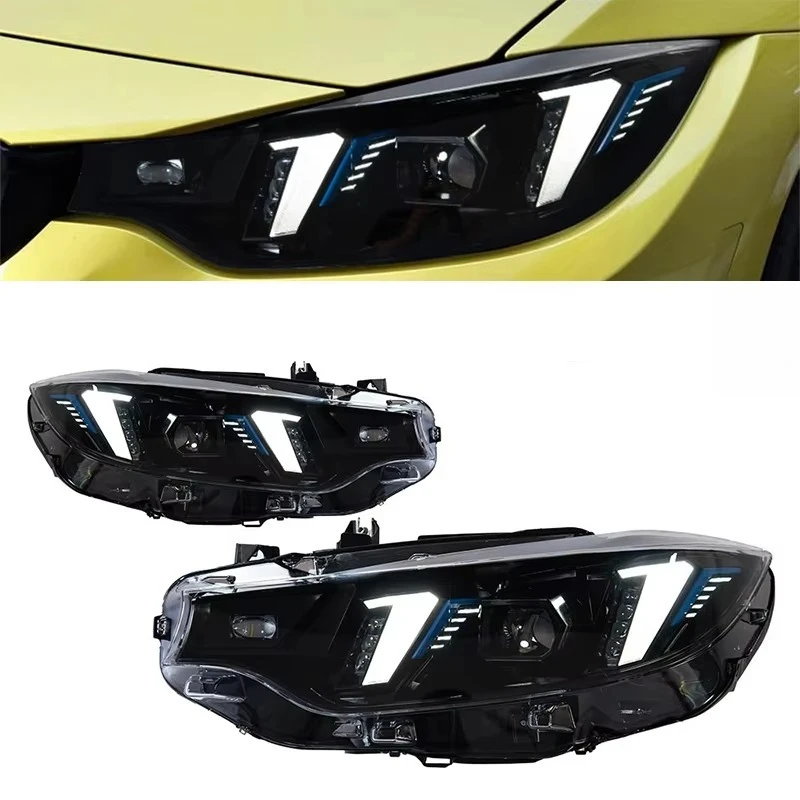 Professional Snake Eye Fang LED Headlights for 4 Series F32/M4 F82 (14-20) New 12V Advanced Yellow DRL Retrofit Assembly